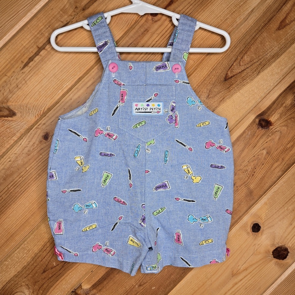 Vintage Carter's Bubble Romper Shortalls Fabric Artist Paint 9-12M USA Made